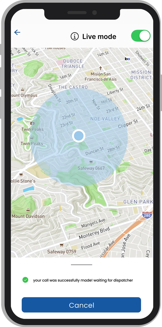 Safer City live location screen